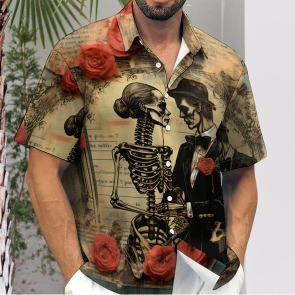 Hawaiian Funky RARE Bowling Shirt LOVE Hearts BOLD Theme Shirt Sz XL Button Down - Picture 1 of 7